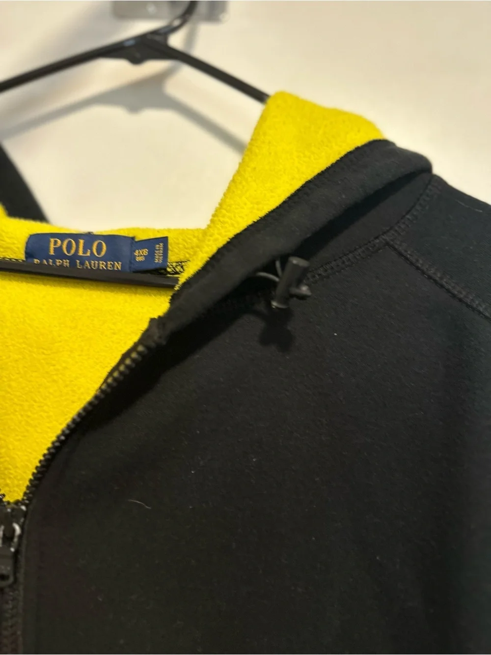 Polo Ralph Lauren Sz:4XLB Black Full Zip Hoodie Bright Yellow Interior & Pony.